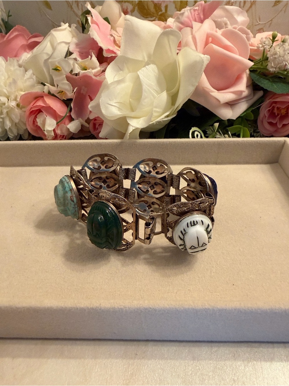 Multicolor Scarab Stone Link Bracelet - Women Jewelry - Picture 6 of 6